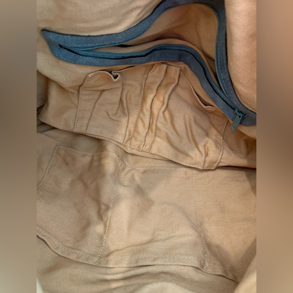 Ghurka Vintage Blue Suede Bag With Leather Trim and Front Pockets - Picture 5 of 13